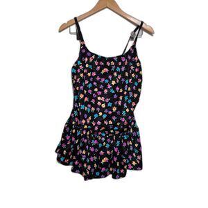 Vintage Women's Swimsuit One Piece Swimdress 80s floral neon modest Swim 22W